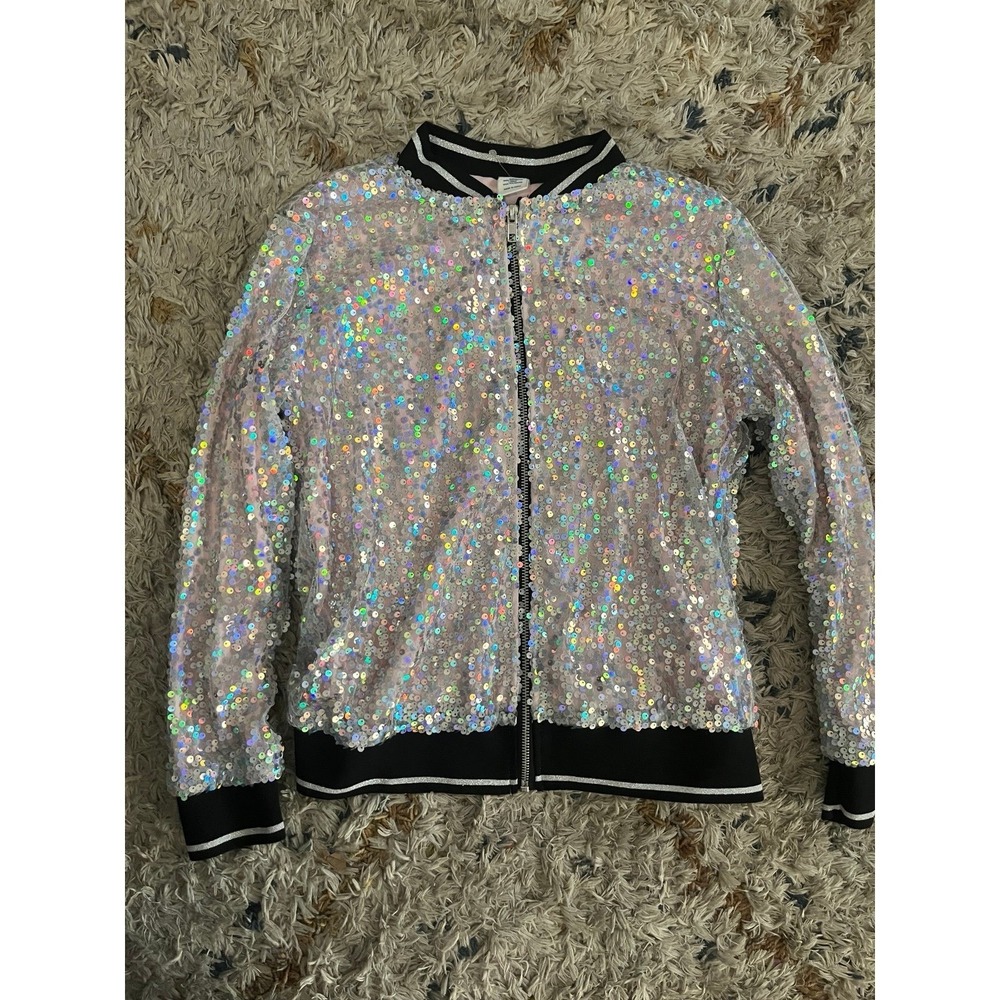 Arizona Girls Sequin Jacket Rainbow Holographic‎ Bomber Jacket Size 10/12